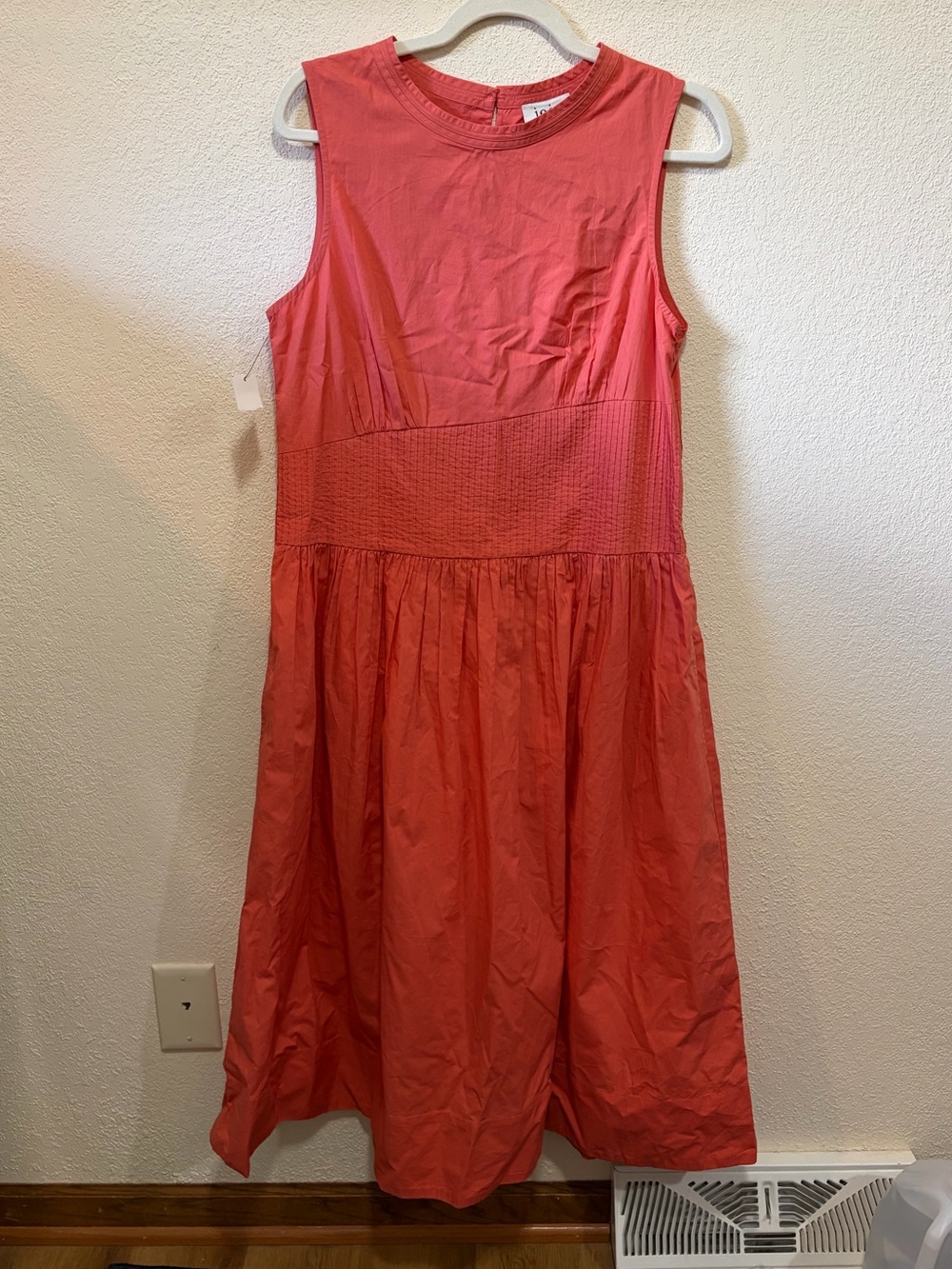 Joie Coral Sleeveless Cotton Poplin Midi Dress Smocked Waist Size 10 NWT